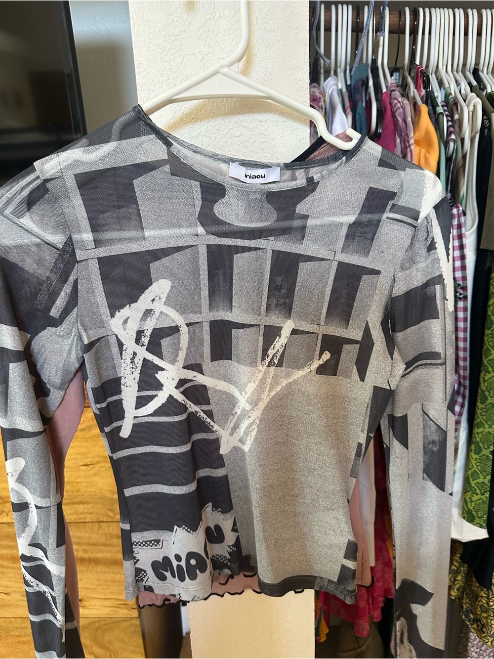 Miaou Black & White Long Sleeve Graphic Tee for Kids